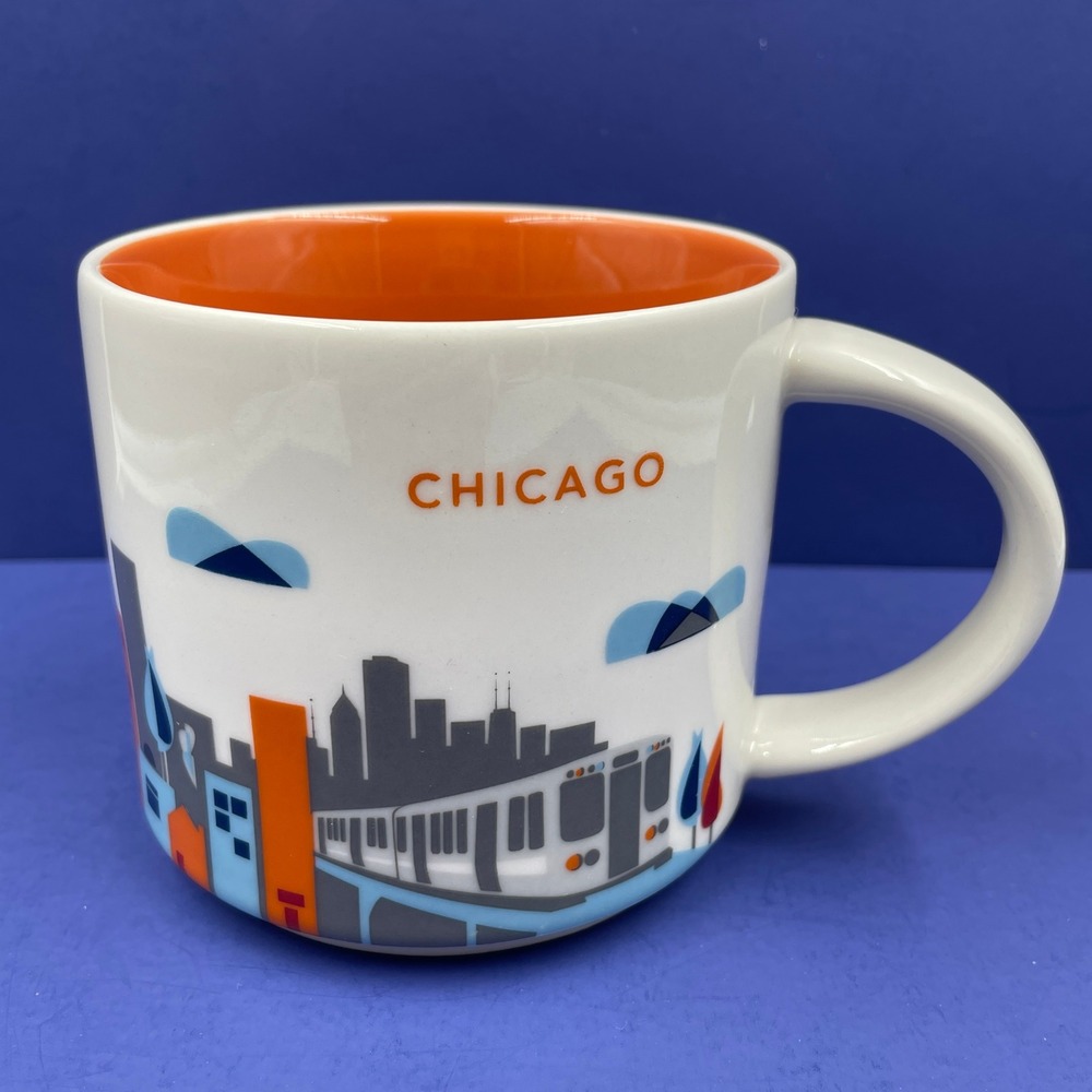 Starbucks You Are Here Collection Chicago Mug 14oz 2014 Skyline L-Train Orange